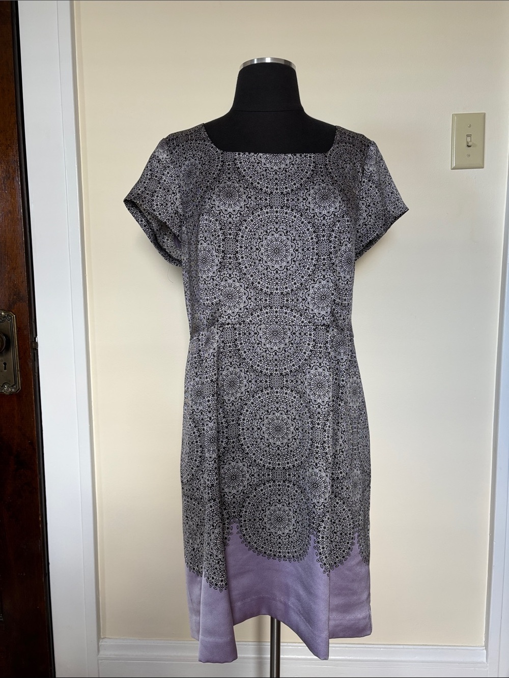 The Limited Black and Lavender Patterned Dress Square Neck